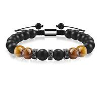Roshevy 8mm Onyx Tiger Eye Mens Bracelets Black Mens Beaded Bracelet Adjustable Men Anxiety Bracelet Handmade Jewelry Gifts for Boyfriend Husband Dad to Good Luck & Blessings