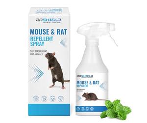 ROSHIELD Rats & Mice Repellent Spray, Extra Strong Organic Peppermint Oil Formulation, Non-Toxic, Fast Acting, Safe for Humans & Animals 250ml