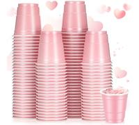 Roshtia 100 Pack 2 oz Plastic Shot Cups, Mini Disposable Shot Glasses 2 oz Party Cups for Valentine Wedding New Year Party, Beer Taste Serving, Snacks(Light Pink)