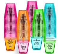 Roshtia 100 Pcs 2 oz Neon Shot Glasses Plastic Shot Cup Disposable Party Shot Glasses Neon Plastic Mini Cups for Wine Tasting Condiments, Sauce Bachelorette Drinking Serving Samples Cups