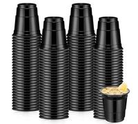 Roshtia 100 Pcs Happy New Year 2 oz Plastic Cups Mini Disposable Shot Cups Small Plastic Shot Glasses for Birthday Party Beer Taste Serving Snacks Samples Tastings(Black)