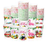 Roshtia 100 Pcs Hawaiian Party Paper Cups Bulk 9 oz Summer Disposable Cups for Hawaiian Aloha Tiki Luau Tropical Flamingo Beach Swimming Pool Party Supplies(Aloha)