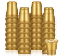 Roshtia 100 Pcs Summer 2 oz Plastic Cups Mini Disposable Shot Cups Small Plastic Shot Glasses for Birthday Summer Party Beer Taste Serving Snacks Samples Tastings(Gold)