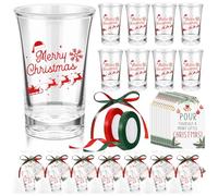 Roshtia 18 Set Christmas Party Favors with Shot Glasses (1.2 Oz Acrylic), 'Pour Yourself a Merry Little Christmas' Cards, Gift Bag & Stocking