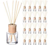 Roshtia 20 Set Reed Diffuser Bottle Empty Refillable Fragrance Glass Diffuser Bottles Set with Wooden Caps Rattan Sticks 50ml 1.7 oz Round Glass Jars for DIY Fragrance