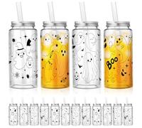 Roshtia 24 Pcs Halloween Plastic Cups Bulk 13.5 oz Ghost Halloween Spooky Bats Tumbler with Lids and Straws Pumpkin Reusable Coffee Mug for Tea Hot Cocoa Holiday Boo Basket Stuffers Gifts Party Supply