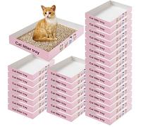Roshtia 30 Pcs Disposable Cat Litter Box Foldable Paper Kitty Litter Tray 13.8 x 10 x 2 Inch Portable Kitten Litter Box Low Entry Waterproof Lightweight Cardboard Litter Tray (Pink)
