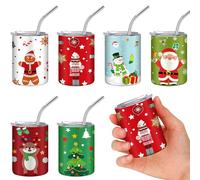 Roshtia 6 Pcs Christmas Mini Tumblers Shot Glass with Straw 3oz Christmas Cute Shot Glass Set with Lid and Straw for Christmas Party Supplies Gifts