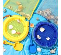 Roshtia 6 Pcs Shark Tooth Sifter Set Lightweight Sand Sifter for Teeth Seashell Hunting Beach Floating Beach Sifter with Mesh Screen, Shovel, Seashell Bag for Outdoor Digging Toys