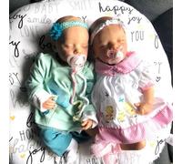 ROSHUAN 18 Inch Realistic Silicone Reborn Baby Sleeping Twins Dolls Cloth Body That Look Real Lifelike Vinyl Newborn Baby Dolls Twins Toys Christmas Birthday Gift for Kids Children Age 3 +