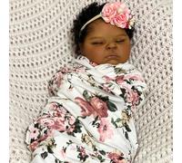 ROSHUAN Black African American Reborn Toddler Doll Girl 20 inch Sleeping Lifelike Baby Dolls That Look Real Alive Soft Body Weighted Handmade Realistic Newborn Baby Doll