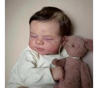 ROSHUAN Life Like Reborn Baby Dolls Asleep Boy 18 Inch Real Life Baby Doll Silicone Full Body Vinyl Rooted Hair Looking Realistic Newborn Babies Dolls Handmade Toy For Kids