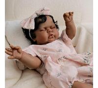 ROSHUAN Real Life Reborn Baby Dolls Black Girl Pickle 19 Inch Realistic African American Baby Dolls Soft Cloth Body Curly Hair Lifelike Newborn Babies Doll for Kids Age 3+