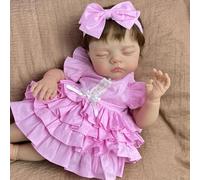ROSHUAN Realistic Reborn Baby Dolls Eyes Close 19 Inch Real Life Baby Dolls Girl With Soft Cloth Body Lifelike Newborn Sleeping Babies Doll Toy For Kids Age 3+