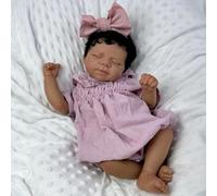 ROSHUAN Realistic Reborn Baby Dolls Silicone Full Body Black Girl 18 Inch African American Real Life Baby Dolls Eyes Close Curly Hair Lifelike Newborn Sleeping Babies Doll