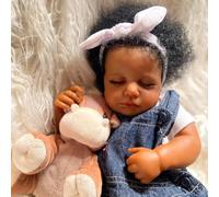 ROSHUAN Realistic Reborn Baby Dolls Silicone Full Body Black Girl Loulou 20 Inch African American Real Life Baby Dolls Curly Hair That Look Real Lifelike Newborn Babies Doll Toy