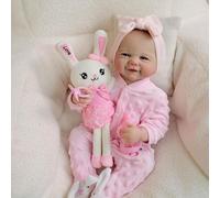 ROSHUAN Realistic Reborn Baby Dolls Silicone Full Body Vinyl 19 Inch Sweet Smile Real Life Baby Dolls Girl Lifelike Newborn Babies Doll Toy For 3 Years Old Kids