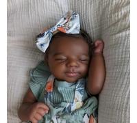 ROSHUAN Realistic Reborn Baby Dolls Silicone Full Body Vinyl Black Girl - 18 Inch Real Life Baby Dolls African American That Look Real Lifelike Newborn Babies Doll For Kids Gifts