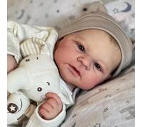 ROSHUAN Realistic Reborn Baby Dolls Silicone Full Body Vinyl Boy Elijah 17 Inch Real Life Baby Dolls Blue Eyes That Look Real Lifelike Newborn Babies Doll For Kids Age 3+