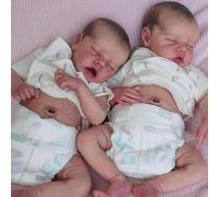 ROSHUAN Realistic Reborn Baby Dolls Silicone Full Body Vinyl Twins Girl 18 Inch Real Life Baby Dolls That Look Real Sleeping Lifelike Newborn Babies Twins Doll For Kids Age 3+