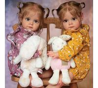 ROSHUAN Realistic Reborn Toddler Dolls Twins Girl 24 Inch Big Size Lifelike Baby Dolls That Look Real Life Two Baby Doll Looking Soft Cloth Body Reborn Toddler Doll Twins Toy