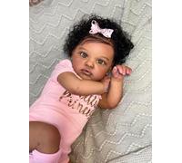 ROSHUAN Reborn African American 20 inch 50 cm Black Realistic Newborn Baby Dolls Girl with Curly Hair Vinyl Weighted Real Life Like Looking Baby Dolls Black Girl with Cloth Body