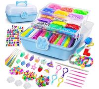 ROSHUKG 50 Colours Loom Bands Making Kit with 3 Layer Container, DIY Rubber Band Refill Kit for Boys Girls Weaving Gift(Blue)