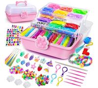 ROSHUKG 50 Colours Loom Bands Making Kit with 3 Layer Container, DIY Rubber Band Refill Kit for Boys Girls Weaving Gift(Pink)