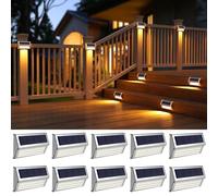 ROSHWEY Deck Lights, 10 Pack 30 LED Deck Lights Solar Powered Outdoor Waterproof, Patio Step Lighting Outdoor Decor, Stainless Steel Backyard Lamp for Garden Yard Porch Stair Railing, Warm White