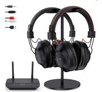 ROSIDA Dual Wireless Headphones for TV Watching with Transmitter, Headset Stand, TV Headphones for Seniors, 295FT Range with Optical, AUX, RCA,USB, High Volume Control, Long Playtime, No Delay, Black