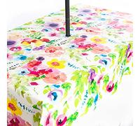 Rosie Lane PVC Wipe Clean Garden Outdoor Tablecloth Cover with Stainless Steel Parasol Umbrella Hole Bright Floral 200cm x 140cm