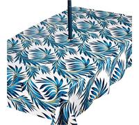 Rosie Lane PVC Wipe Clean Garden Outdoor Tablecloth Protector with Stainless Steel Parasol Umbrella Hole In On-Trend Blue Teal Palm Design 200cm x 140cm