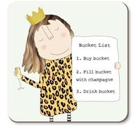Rosie Made A Thing Single Funny Drinks Coaster - Champagne Bucket - Humorous Cartoon Design - Statement Kitchenware for the Home