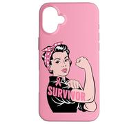 Rosie Riveter Breast Cancer Survivor Pink Ribbon Case for iPhone 16 Plus