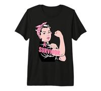 Rosie Riveter Breast Cancer Survivor Pink Ribbon Premium T-Shirt