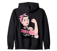 Rosie Riveter Breast Cancer Survivor Pink Ribbon Zip Hoodie