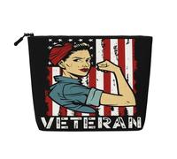Rosie The Riveter Veteran Graphic Fake Hemp Makeup Bag Travel Bag Pouch Toiletry Bag Environmentally Friendly and Durable with Zipper 9.45 X 6.7In