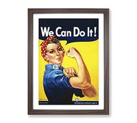 Rosie The Riveter We Can Do It War Poster Vintage Framed Print | A4 Walnut Framed Wall Art | Ready to Hang | Classic Nature Picture | Living Room Bedroom Lounge Office