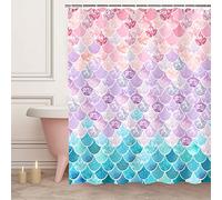 RosieLily Mermaid Scale Shower Curtain, Mermaid Shower Curtain, Ocean Themed Shower Curtain, Pink and Blue Shower Curtain, Fantasy Girls Bathroom Decor with 12 Hooks, 72''W x 72''H