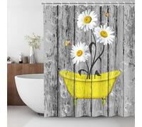 RosieLily Rustic Shower Curtain Daisy Shower Curtains Farmhouse Floral Shower Curtain Barnwood Country Shower Curtains Gray and Yellow Shower Curtain Set with Hooks Waterproof Fabric 72W x 72H Inches
