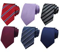 Rosiika Elfeves Lot 6 Pcs Mens Ties Striped Checks Jacquard Woven Silk Tie Long Formal Necktie Wine Red, Navy Blue, Wine Red, Dark Grey Blue, Red and Blue, Grey Black (2304r-004)