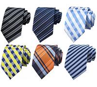 Rosiika Lot 6 Pcs Mens Ties Tartan Checks Jacquard Woven Silk Tie Silk Formal Necktie, Light Blue and White, Yellow Blue, Grey Blue, Blue Orange, Blue, Grey Black (2304r-003)