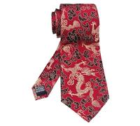 Rosiika Men's Dragon Tie Peony Embroidery Woven Wedding Formal Silk Neckties Gift 3.54", Wine Red, One size