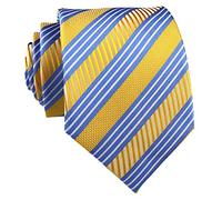 Rosiika Men's Modern Repp Striped Blue and Yellow Jacquard Woven Silk Tie Casual uk Necktie