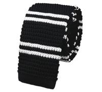 Rosiika Men's Skinny Knit Tie Smart Casual Knitted Necktie Flat-end Sock Ties, Black White Stripe, One size