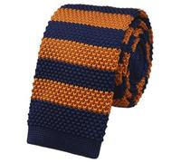 Rosiika Men's Skinny Knit Tie Smart Casual Knitted Necktie Flat-end Sock Ties, Navy Brass, One size