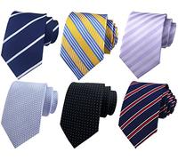 Rosiika Men's Striped Jacquard Woven Silk Tie Wedding Formal Suit Necktie 6 Pack, Baby Blue, Lavender Purple, Black, Navy Red, Navy Tartan, Navy White, (2304r-001)