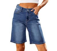 Roskiky Board Shorts Womens High Waisted Cropped Denim Shorts Classic Blue XXL