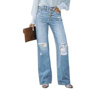 Roskiky Spring Outfits for Women Wide Legged Pants for Women Tummy Control Jeans for Women Plus Size Wide Leg Pants Flared Pants for Women Cool Blue Size XX-Large
