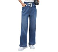 Roskiky Wide Leg High-Waisted Y2K Style Jeans with Elasticated Waist and Bell Bottom